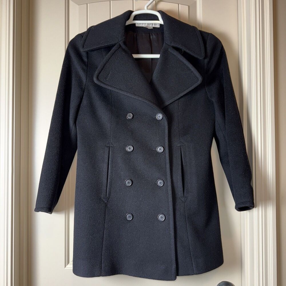 VTG Larry Levine Women Wool Double Breasted Peacoat Black Lined Sz 4 USA  (read)